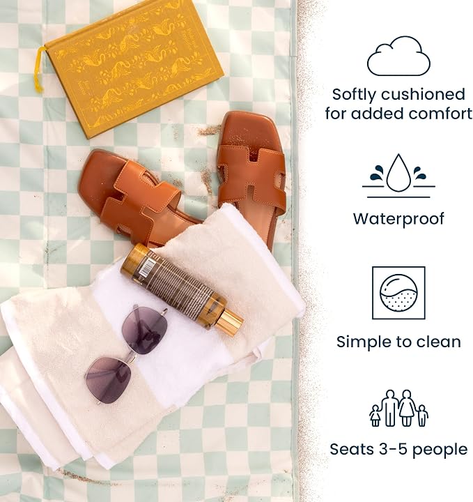 Tiny Twinkle Waterproof Picnic Blanket | 5'x7' 100% Recycled Polyester, Sandproof, Foldable & Portable for Beach, Camping, Travel (Boho Rainbow)