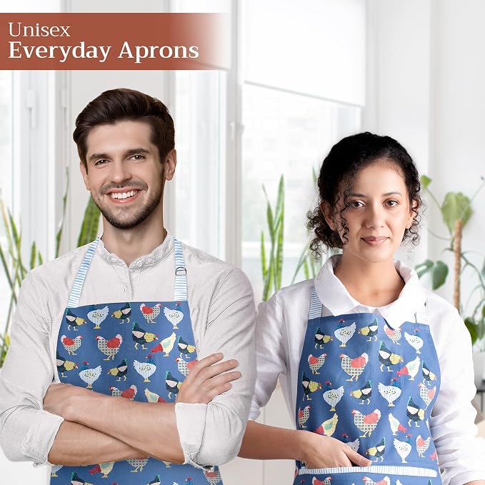 Maison d' Hermine Aprons for women with Pocket 100% Cotton (27.50"x31.50") | Adjustable Neck Strap & long ties Apron Men Chef Wedding Cooking Gardening Server Maid