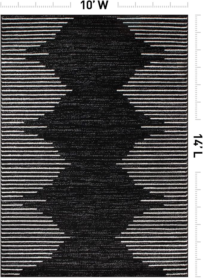 Rugshop Bohemian Stripe Stain Resistant Area Rug Black 10' x 14' | High Traffic,Fade Resistant, Living Room, Bedroom, Dining Room, Large Areas,Basement,Open Spaces,Kitchen,Oversized Area Rug