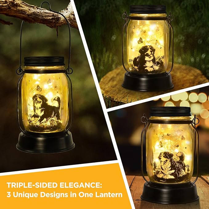 kyoryuger Bernese Mountain Dog Gifts for Women/Men Bernese Mountain Solar Lanterns Birthday Dog Lovers Lantern Pet Loss Dog Memorial Lights Solar Garden Decor Yard, Patio,Backyard,Porch Torches Light