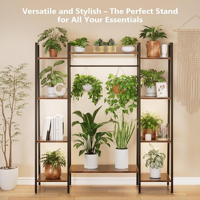 BACEKOLL Plant Stand Indoor with Grow Lights, 6 Tiered Metal Plant Shelf, 55" Large Plant Stand for Indoor Plants Multiple, Corner Plant Holder Display Shelf, Tall Plant Rack for Living Room, Patio