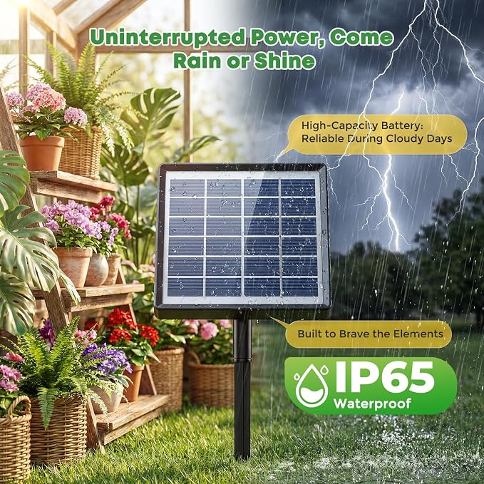 Solar Drip Irrigation System, Automatic Watering Kit with Split Design & Anti-Siphon Valve, 12 Modes Garden Irrigation System with 49ft Hose for 15 Potted Plants, Patio, Balcony & Greenhouse