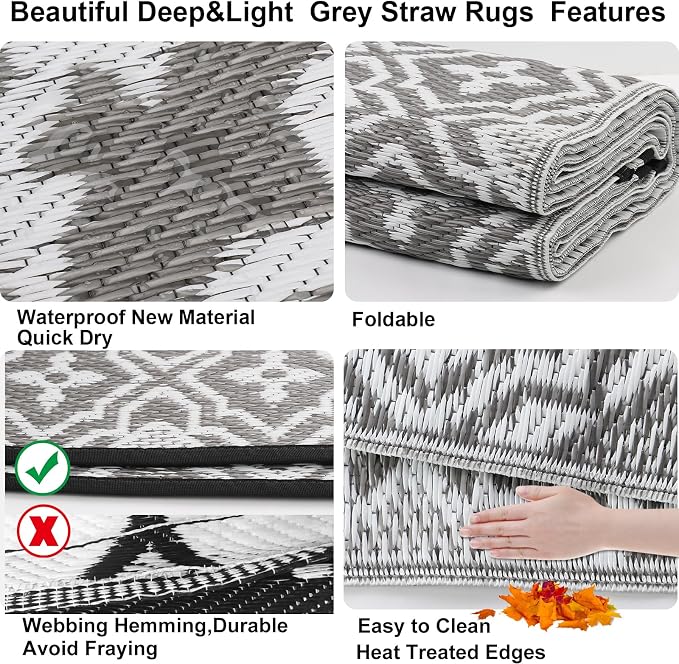 Alfolo Outdoor Rug for Patios Clearance 4X6 Waterproof Reversible Plastic Straw Rug RV Camping Mat Outside Area Rug Carpet for Camping RV,Porch,Deck,Balcony,Camper,Backyard