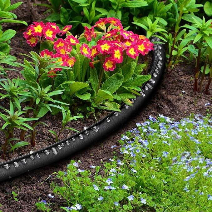 LAVEVE 15FT Flat Soaker Hose, Heavy Duty Garden Watering Hose, Flexible Leakproof Drip Irrigation Hose Saves 80% Water for Lawn, Flower Beds, Vegetable Field