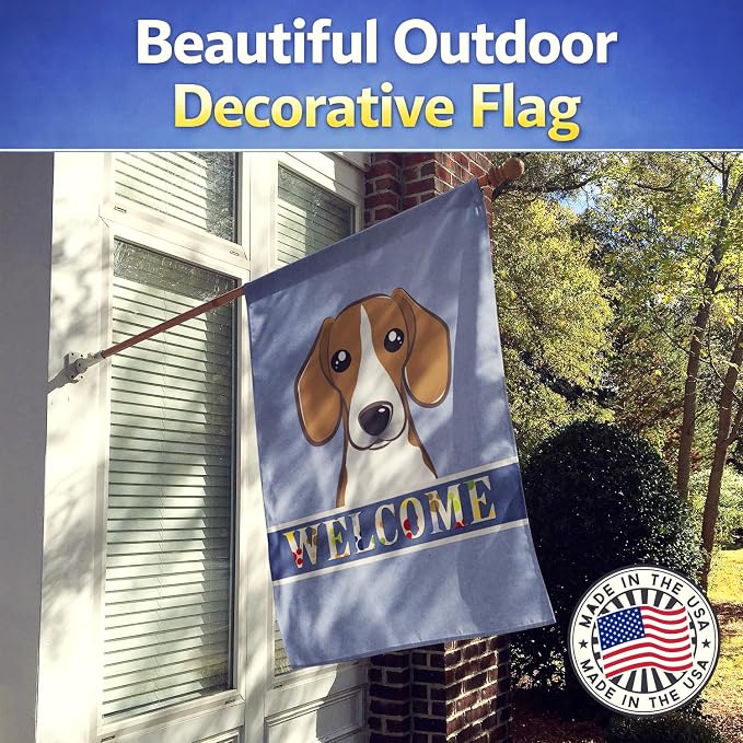 Caroline's Treasures BB1425CHF Beagle Welcome House Flag, Blue Large Porch Sleeve Pole Decorative Outside Yard Banner Artwork Wall Hanging, Polyester, House Size, Multicolor