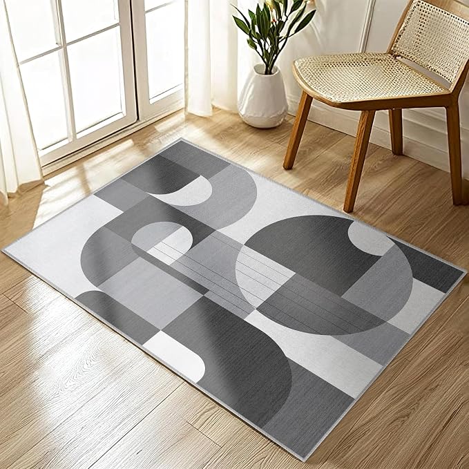 2x3 Black and White Geometric Modern Rug for Bathroom Entryway Abstract Area Rug Machine Washable Mat Non-Slip Small Carpet for Bedroom Kitchen Indoor