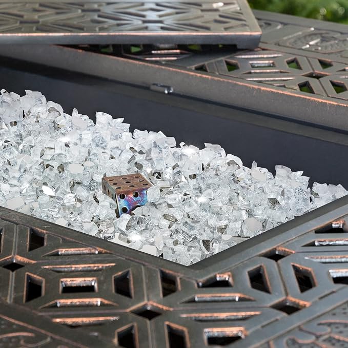 Onlyfire 10 lbs Fire Glass Rocks 1/2 Inch, Reflective Tempered Glass for Propane Fire Pit & Gas Fireplace, High Luster Firepit Glass Stones for Fire Table, Platinum (Multicolor Options Available)
