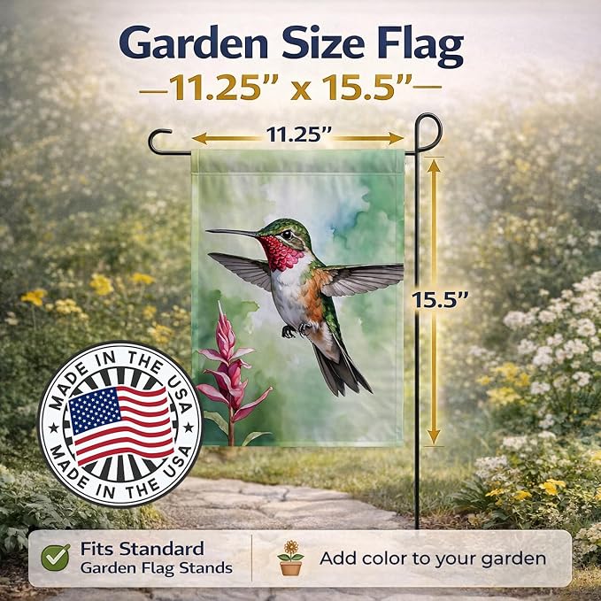 Caroline's Treasures Calliope Hummingbird Garden Flag Mailbox Flag Decorative Yard Flag Banner Outside Patio Artwork Yard Flower Beds, Garden Size, Multicolor