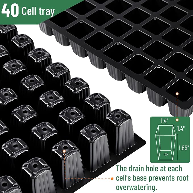 Mr. Pen- Seed Starter Tray Kits, 5 Set, Total 200 Cells | Durable Plant Germination Trays with Humidity Vented Domes and Bases, Ideal for Seed Starting