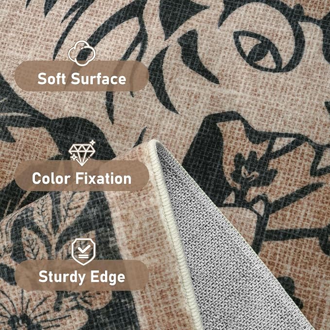 LIVEBOX Washable Tiger Area Rug 5x7, Non-Slip Boho Jungle Rug for Living Room, Vintage Animal Floor Carpet for Bedroom Dining Room Home Office Dorm (Taupe)