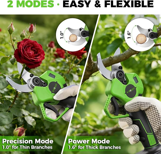 2-in-1 Electric Pruning Shears Cordless with Extension Pole, Cordless Pole Pruner, 1.6" Cut, SK7 Blade, 2x4.0Ah Batteries, Brushless Motor, LCD, Battery Powered Tree Pruner