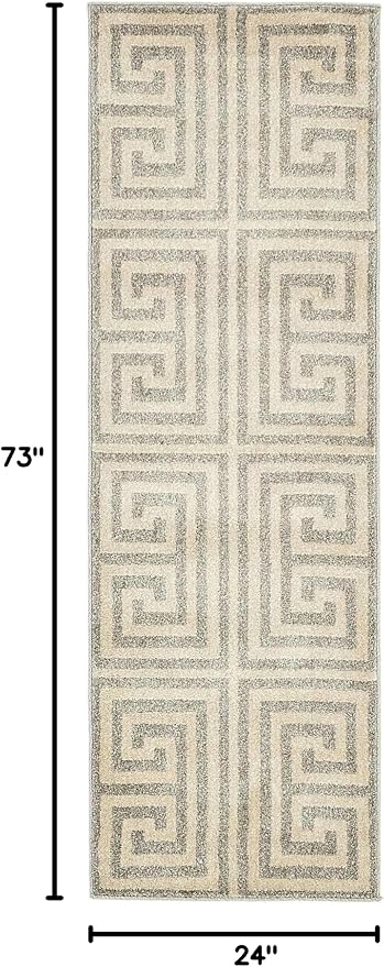 Unique Loom Athens Collection Classic Geometric Modern Border Design Area Rug (2' 0 x 6' 0 Runner, Gray/ Beige)