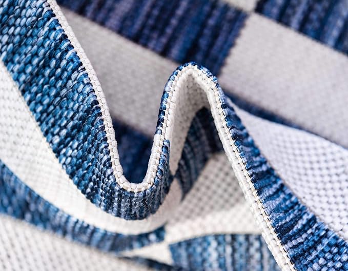 Unique Loom Outdoor Striped Collection Area Rug - Striped (7' 1" x 10' Rectangle, Blue/Ivory)