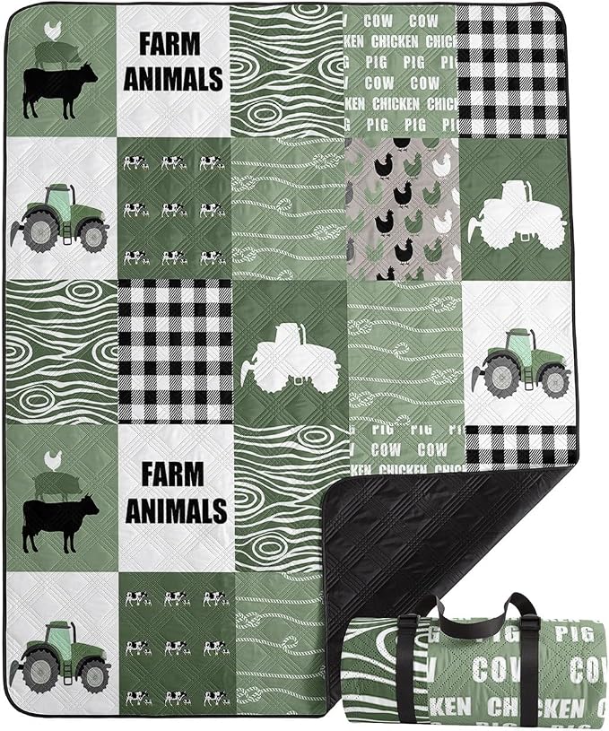 Outdoor Picnic Blanket,Portable Sandproof Waterproof Picnic Mat,Farm Animals Printed Camping Beach Mat for Sand and Wet Grass Hiking (Farm Animals L)