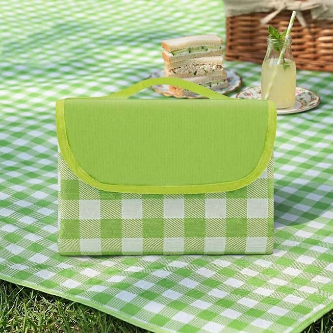 Waterproof Foldable Picnic Blanket Outdoor with Carry Strap,80"x80" Extra Large Beach Blanket Sandproof,Portable Soft Gingham Picnic Mat for Camping Travel Hiking Family Concerts Park(Green)