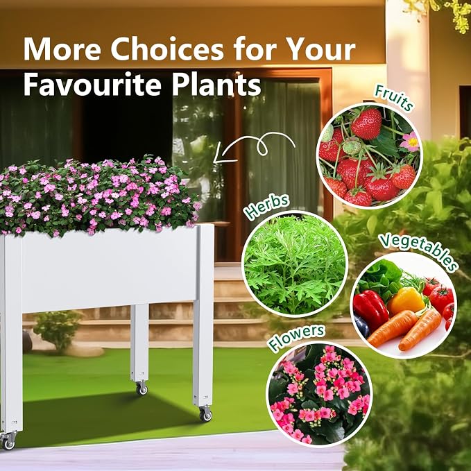 Vixzen Mobile Raised Garden Bed with Wheels, Self-Watering System,Outdoor Resin Planter Box for Vegetables, Flowers, Herbs on Patio, Balcony, Yard(Ashen, 30.04 * 17.72 * 28.9)