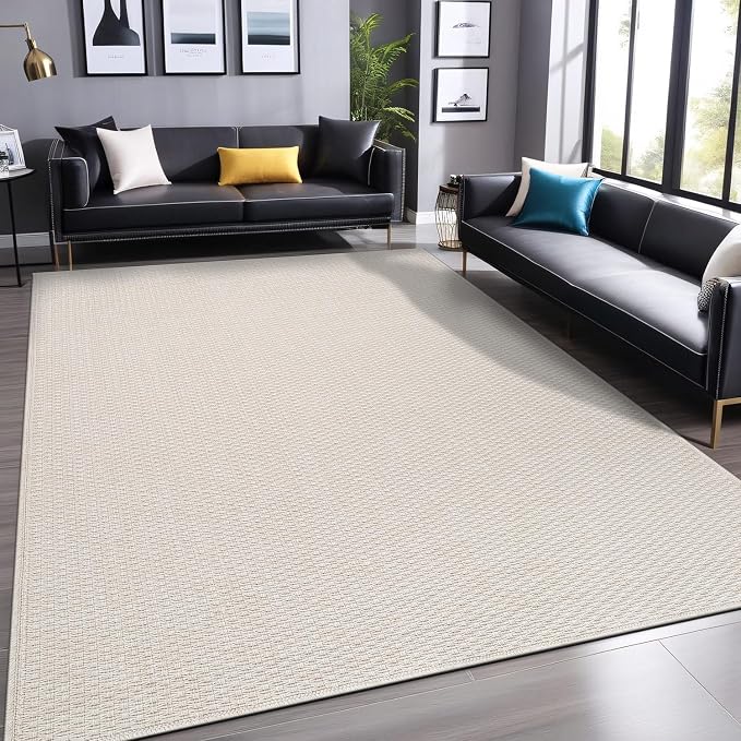 Luul Home Easy Jute Rugs 9x12 White Color Living Room Indoor Outdoor Area Rug for Patio Farmhouse and Kitchen Rug High Traffic Easy to Clean Washable Solid Boho Woven Design Outside Carpet (9 x 12)
