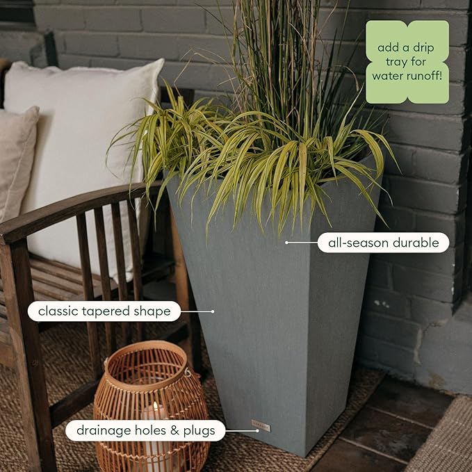 Veradek V-Resin Indoor/Outdoor Taper Planter, 2-Pack (24 inch, Gray)