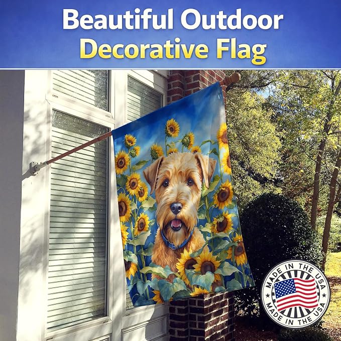 Caroline's Treasures DAC6175CHF Wheaten Terrier in Sunflowers House Flag Large Porch Sleeve Pole Decorative Outside Yard Banner Artwork Wall Hanging, Polyester, House Size, Multicolor