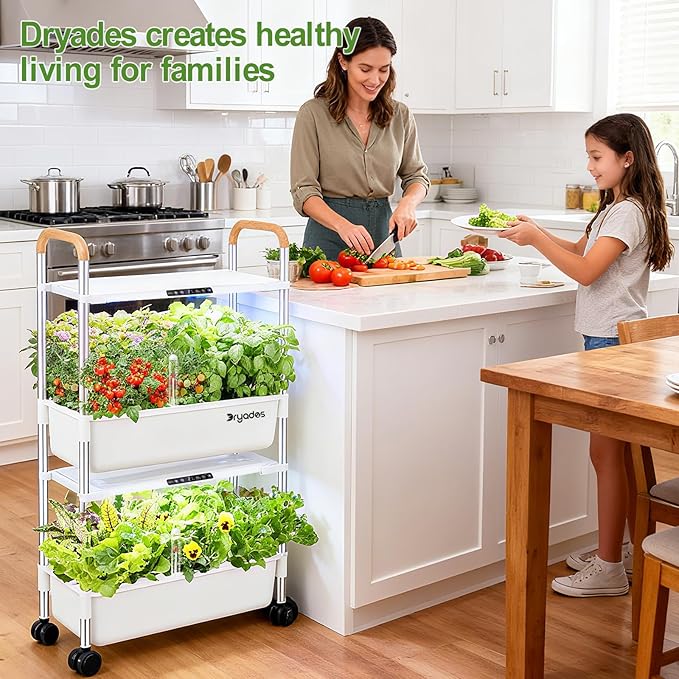 Indoor Hydroponic Growing System with 54 Pods Herbs Garden Kit with 30W Led Grow Light Large Movable 2-Layer Floor-Standing Hydroponic Gardening System for Vegetable Fruit