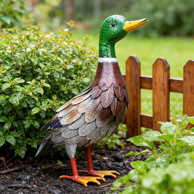 Shorayn Metal Duck Garden Statue, Life-Size Iron Mallard, Handmade Greenhead Duck Yard Decor, Indoor Outdoor Ornament, Gift for Housewarming/Mother’s Day/Christmas