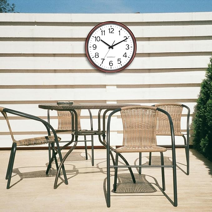 Caysie 16 Inch Sealed Large Outdoor Clock Waterproof, Silent Battery Operated Weatherproof Wall Clocks for Pool Patio Outside Home (Bronze)