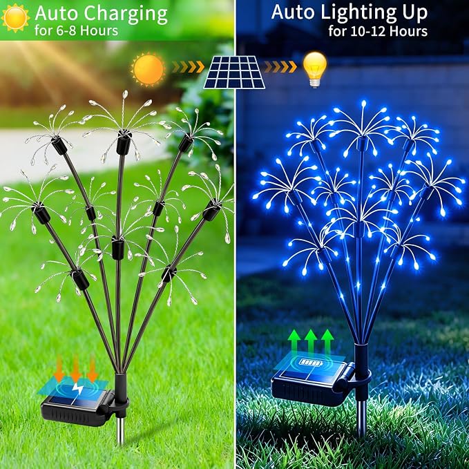 Solar Garden Lights Outdoor, 4 Pack 2-Layer Blue Solar Firework Lights, Waterproof Starburst Fairy Light Garden Decor for Yard Patio Pathway Lawn, Unique Gifts for Women Mom Grandma Mother's Day