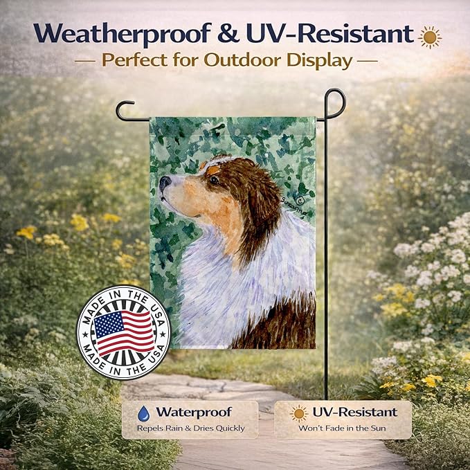 Caroline's Treasures SS8738GF Australian Shepherd Garden Flag Mailbox Flag Decorative Yard Flag Banner Outside Patio Artwork Yard Flower Beds, Garden Size, Multicolor