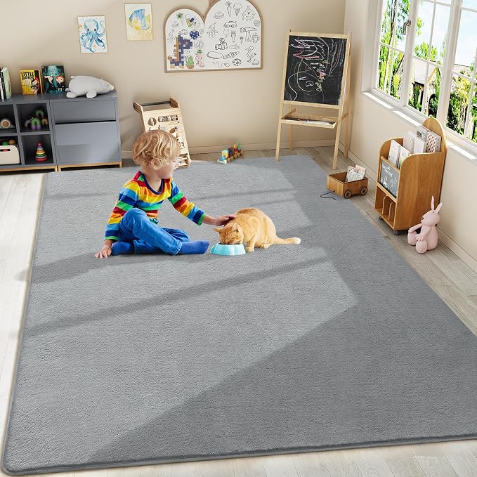 Amearea Modern Area Rugs for Bedroom Living Room, 4x6 Grey Memory Foam Rug | Thickened Fluffy Indoor Washable Rugs Non Slip Minimalist Carpet for Kids Boys Girls Dorm Nursery Room Decor