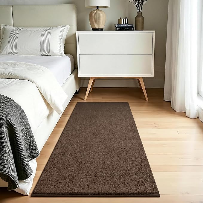 Vasofe 2x4 Brown Runner Rug, Bedroom Hallway Runner Rugs, Memory Foam Rug | Indoor Thickened Bedside Rugs for Kitchen Dorm Kids Boys Room, Machine Washable Low Pile Shag Fluffy Carpets for Entrance
