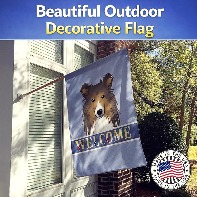 Caroline's Treasures BB1428CHF Sheltie Welcome House Flag, Blue Large Porch Sleeve Pole Decorative Outside Yard Banner Artwork Wall Hanging, Polyester, House Size, Multicolor