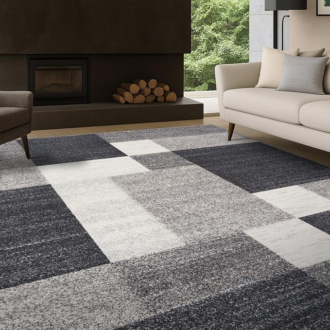 Rugshop Modern Boxes Non-Slip Living Room Bedroom Area Rug Gray 5'3" x 7'3" | Rectangular, Size 5' 3" X 7' 3", Dining Room, Home Office, Kitchen, Entryway, Hallway, Nursery, Kids Room, Guest Room