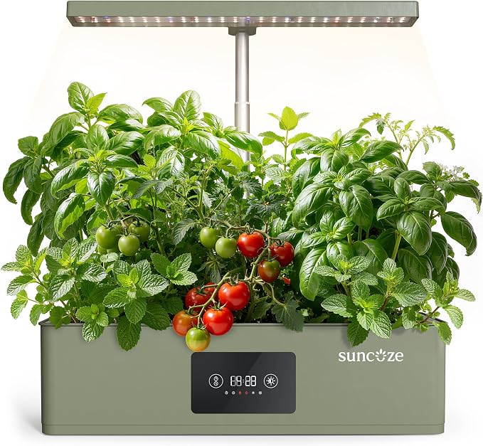 SUNCOZE Hydroponics Growing System Kit with 24W Dimmable LED Light, Green | 12 Pods Indoor Herb Garden with Timer & Local Time Setting, Adjustable Height, Smart Countertop Garden for Home & Kitchen
