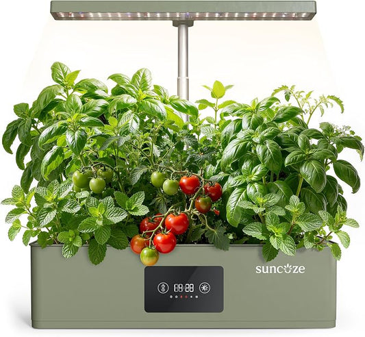 SUNCOZE Hydroponics Growing System Kit with 24W Dimmable LED Light, Green | 12 Pods Indoor Herb Garden with Timer & Local Time Setting, Adjustable Height, Smart Countertop Garden for Home & Kitchen