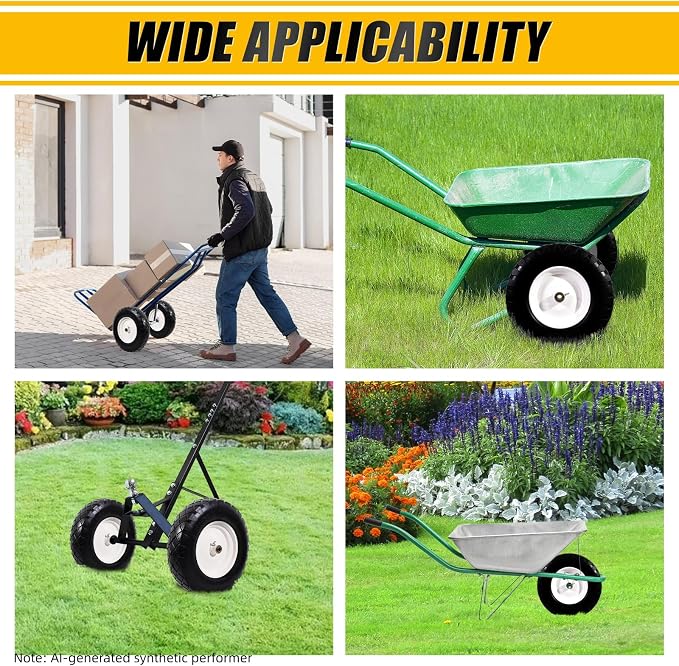 MZREXN 4.80/4.00-8" Flat Free Tire and Wheel, 16" Wheelbarrow Tires | 2 Packs Universal Solid Tires with 5/8" & 3/4" Bearings, 3" Centered Hub for Hand Truck Garden Trailers Utility Cart, White