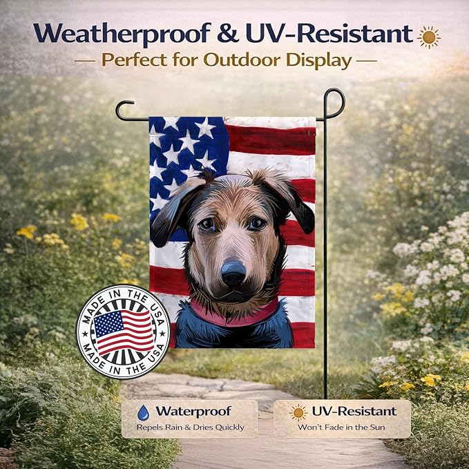 Caroline's Treasures CK6562GF Huntaway Dog American Flag Garden Flag Mailbox Flag Decorative Yard Flag Banner Outside Patio Artwork Yard Flower Beds, Garden Size, Multicolor