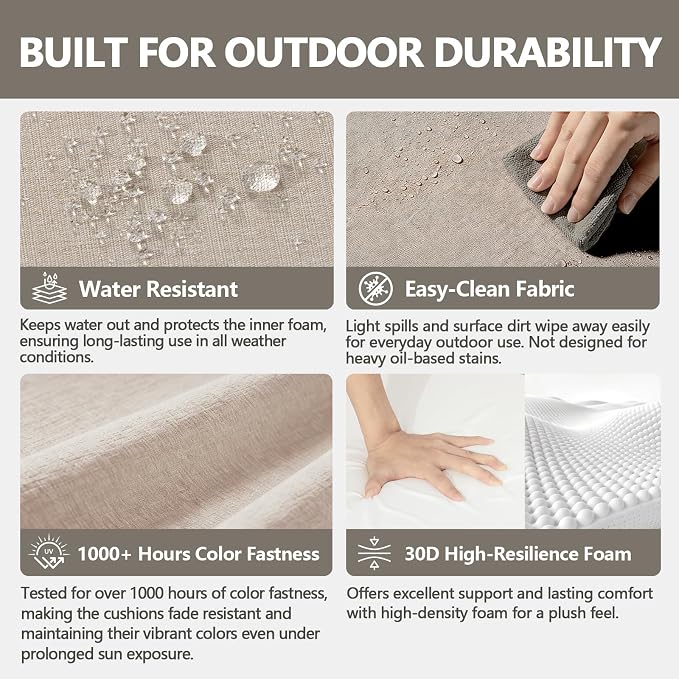 Goodgoods 48 x 24 Outdoor Loveseat Cushion Set, 1000+Hours Fade-Resistant & Water-Resistant Outdoor Furniture Chair Cushions with 30D High-Resilience Foam for Couch, Bench, and Swing, Putty