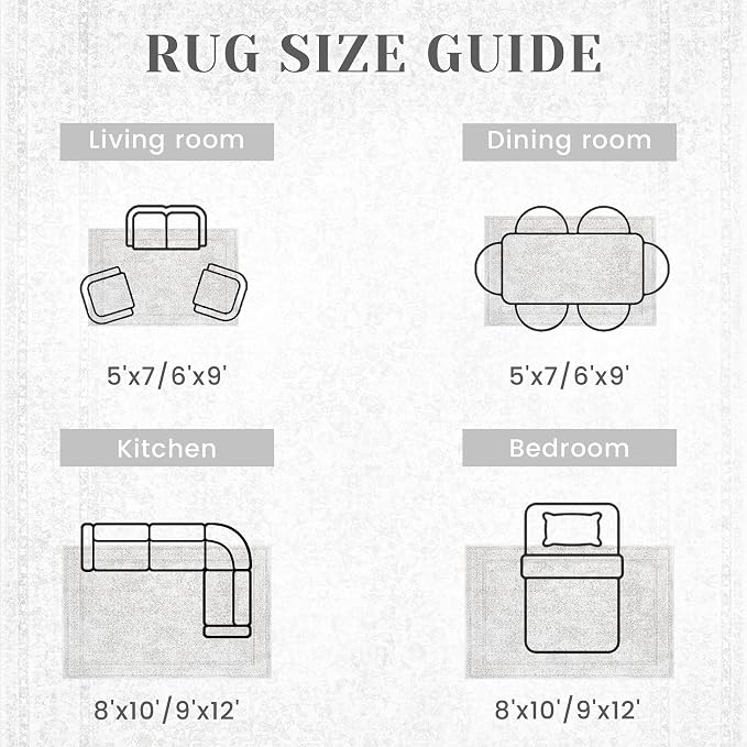 5x7 Area Rugs for Living Room: Washable Vintage Floral Rug Low Pile Non-Slip Boho Carpet for Nursery Bedroom Dining Room (Floral Grey, 5'x7')
