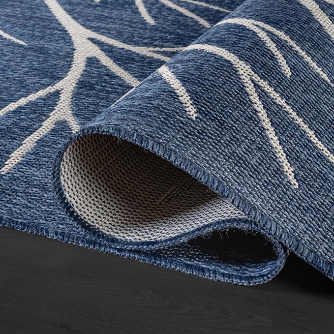 Washable Indoor Outdoor Rug 9x12 Modern Area Rugs Branch Pattern Non Shedding Waterproof Easy Clean Patio Deck Porch Living Room Bedroom Garden RV (9 X 12 Blue)