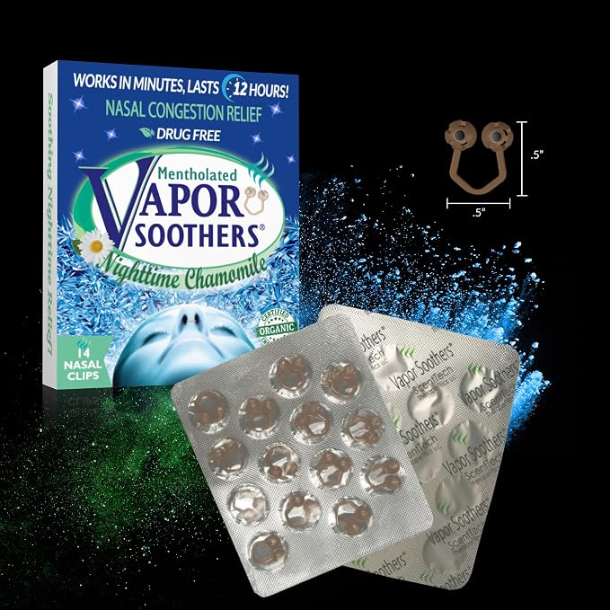 Nose Clips for Bad Smell by Vapor Soothers | Nasal Dilators for Breathing | Smell Nose Rings for Nurses | Instant Nasal Congestion Relief, Drug-Free | Nighttime Chamomile, 14 Count