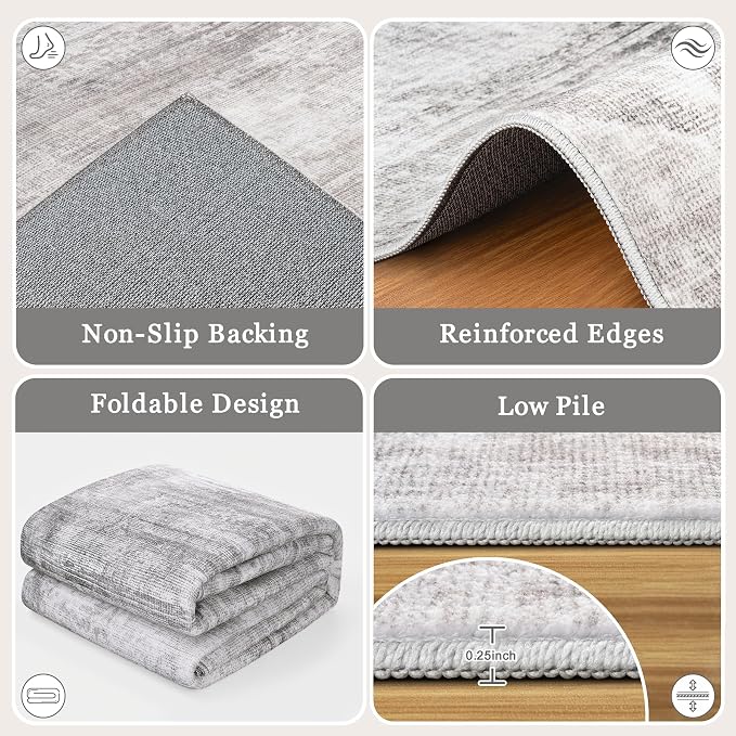 Tosuoka 5x7 Area Rugs for Living Room, Washable Gray Abstract Rug | Bedroom Rug, Ultra Soft, Non-Slip, Low-Pile, Modern, Large, Grey Indoor Carpet for Nursery Dining Room Office Home