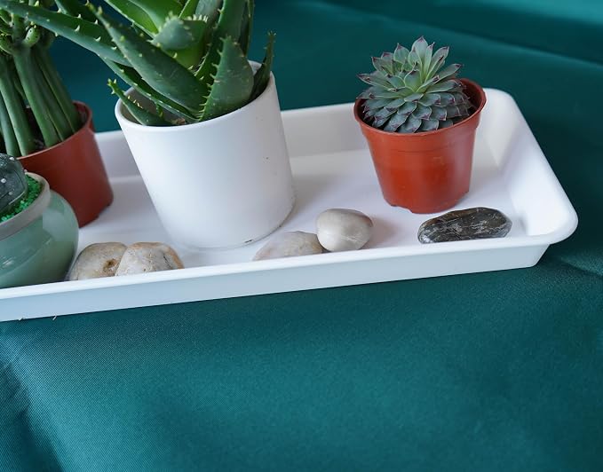 VUWEZ 6 Pack Plastic Plant Tray Saucer, Rectangular, Indoors Outdoor, Water Drip Tray for Flower Pot Planter, Windowsill (6 X 11 Inch, White)