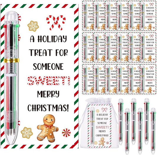Marspark 30 Set Christmas Candy Cane Gifts Bulk Christmas Ballpoint Pens and Greeting Cards Set with Bag Twist Ties for Employee Coworker Teacher Student School Office Home Party Favor