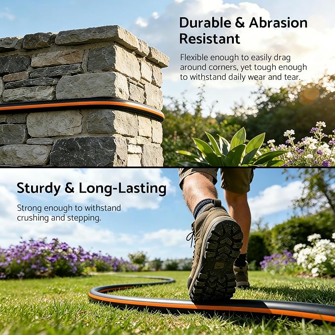 Heavy Duty Garden Hose 30 ft x 5/8", 5-Layer Hybrid Rubber Water Hose with 3/4" Swivel Brass Male to Female Fittings, 1000 PSI Burst, No-kink for Lawn, Backyard, Black & Orange