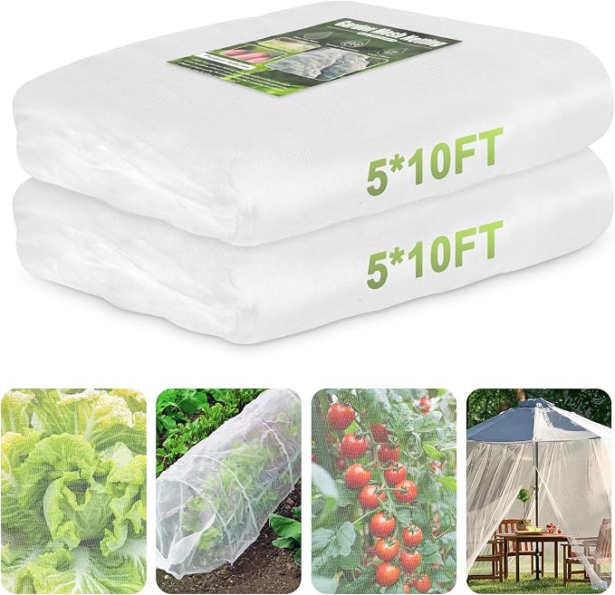 Garden Netting, 2 Pack 5x10Ft Ultra Fine Mesh Netting Pest Barrier Protection Bird Mosquito Net Plants Cover for Vegetables Fruits Flowers Crops Greenhouse Row Cover Raised Bed Patio Mesh Netting