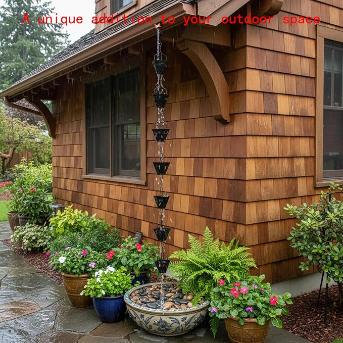 8.5 Ft Black Hollow Rains Chains,Apply Rain Chains for Gutters Outdoor | Replaces the Traditional Drainage Ditch, Ensuring Smooth Water Flow, Uniform Cup Mouth Size, Rust Prevention, Durability