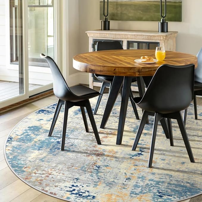 Lahome Modern Abstract Round Rug - 6Ft Large Blue Living Room Rug Washable 6x6 Circle Rugs for Bedroom Dining Room, Contemporary Indoor Office Carpet for Entryway Kitchen Table Home Nursery