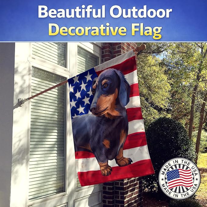 Caroline's Treasures CK6500CHF Dachshund Dog American Flag House Flag Large Porch Sleeve Pole Decorative Outside Yard Banner Artwork Wall Hanging, Polyester, House Size, Multicolor