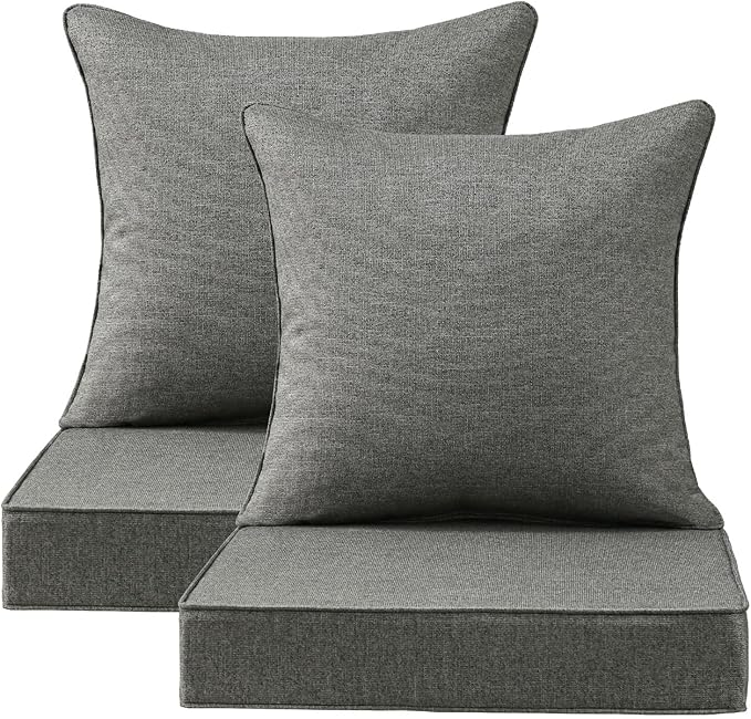 Sunbrella Outdoor Deep Seat & Back Cushion Set (2-Pack), 24 x 24 Inch Water Repellent and Fade Resistant Patio Furniture with Removable Cover for Outside Sofa Couch, Demo Graphite