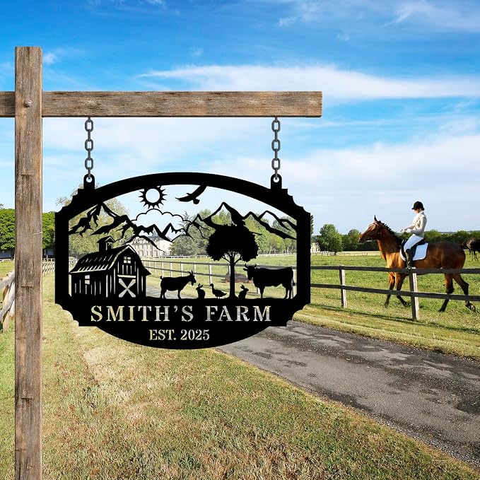 Personalized Metal Farm Hanging Sign, Custom Your Large Farm Sign, Barn Sign, Outdoor Farmhouse Decor, Farm Gate Sign, Farm Sign with all farm Pets